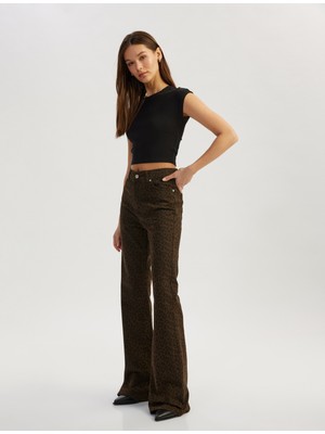Koton Yüksek Bel Pamuklu Leoparlı Ispanyol Paça Pantolon - Flare Jeans