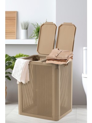 Nandy Home Smartduo İki Bölmeli Çamaşır Sepeti 84LT Açık Kahverengi Modern Tasarım ve Dayanıklı Malzeme