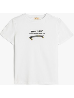 Koton Kaykay Baskılı Kısa Kollu Tişört Bisiklet Yaka Pamuklu