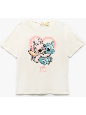 Koton Lisanslı Kısa Kollu Bisiklet Yaka Pamuklu Stitch Tişört