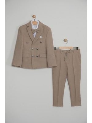 Pina Kids Erkek Çocuk Ceket Gömlek Pantolon Papyonlu Takım Elbise Vizon 12 Yaş Şık Kombin TE.1001Y