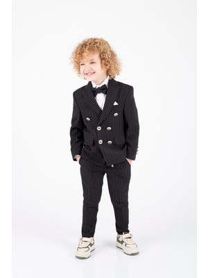 Pina Kids Erkek Çocuk Papyonlu Ceket Gömlek Pantolon Takım Elbise TE.1001Y Şık Çizgili Tasarım