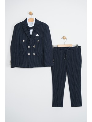Pina Kids Erkek Çocuk Papyonlu Ceket Gömlek Pantolon Takım Elbise TE.1001Y Çizgili Desenli