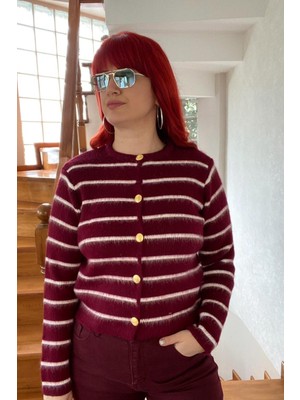 Bordo Dore Düğmeli Hırka