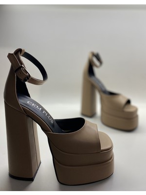 Hayy Shoes Nude Mat Bilekten Bağlamalı Çift Platform Topuklu Sandalet