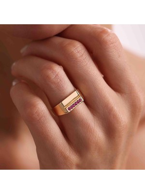 Bayar Gold Kırmızı Taşlı 14 Ayar Altın Yüzük