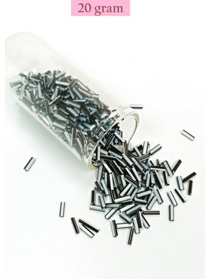 Royaleks Uzun Boru Kesme Boncuk Çap 2mm Uzunluk 10 mm - 20 Gram - Siyah Beyaz - BNC251