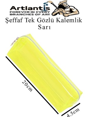 Artlantis Şeffaf Kalemlik 1 Adet Tek Gözlü Transparan Kalem Kutusu Fosforlu Renkli Silikon Tek Bölmeli Makyaj Kozmetik Çantası