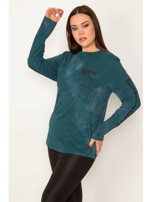 Şans KADIN PETROL PAMUKLU KUMAŞ BATİK DESENLİ UZUN KOLLU BLUZ