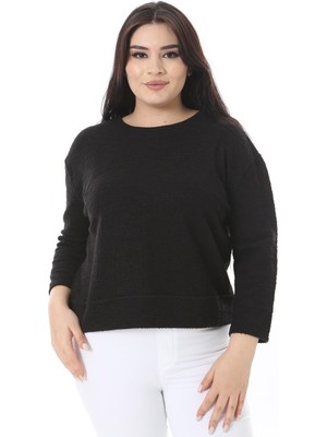 Şans Kadın Büyük Beden Siyah Sırtı Çıtçıt Düğmeli Rahat Kesim Bluz 65N38684