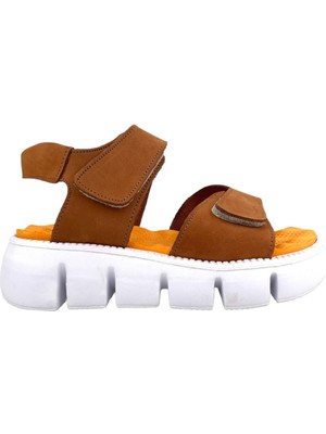 Yüksek Taban Çift Cırtlı Genç Kız Sandalet Taba