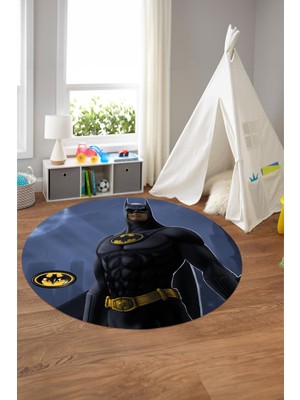 Napoli Home Baskılı Süper Kahraman Desenli Yıkanabilir Kaymaz Yuvarlak Çocuk Odası Halısı, Çocuk-Y-64-Sarı,
