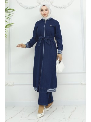 Moda Mihram Kapşonlu Ribanalı Kot Takım Açık Mavi 19244