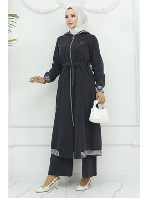 Moda Mihram Kapşonlu Ribanalı Kot Takım Açık Mavi 19244
