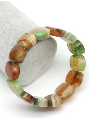 Yeşil-Sarı Madagaskar Akik Doğal Taş Bileklik 15 x 20 mm Özel Kesim