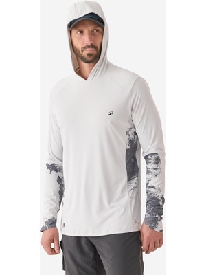 Caperlan Kapüşonlu Uzun Kollu UV Tişört - Balıkçılık - UV Korumalı - Açık Gri - 500