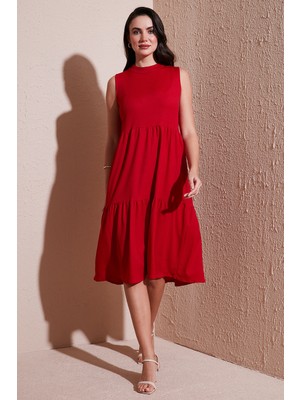 Lela Regular Fit Kolsuz Midi Elbise Bayan Elbise 5869008
