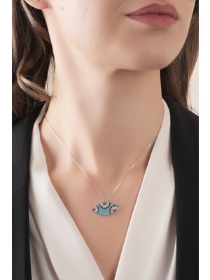 925 Ayar Gümüş, Rodyum Kaplamalı, Zirkon Taşlı, Usta Işçilikli Tasarım Göz Kolye