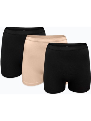 Malabadi Kadın 3 Lü Siyah Ten Rengi Iz Yapmayan Modal Yüksek Bel Boxer 3M108
