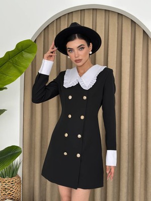 Bebe Yaka Düğme Detaylı Mini Elbise