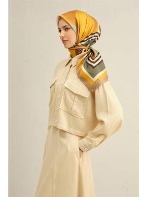 Armine Geometrik Desenli Saf İpek Twill Eşarp 9313D 31