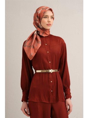 Armine Çiçek Desenli Saf İpek Twill Eşarp 9322D 55