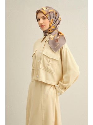 Armine Çiçek Desenli Saf İpek Twill Eşarp 9342 38