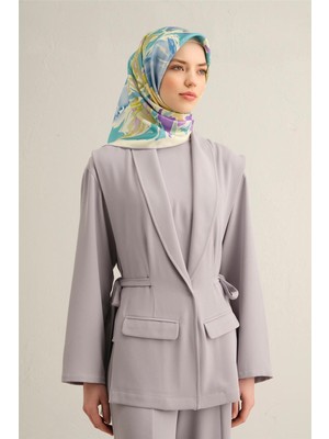 Armine Çiçek Desenli Saf İpek Twill Eşarp 9337D 80