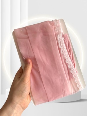 Pierre Cardin Ella Pembe Yanı Beyaz Dantelli Şık 15 Den Ince Tül Külotlu Çorap