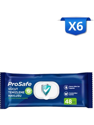 Prosafe 48'li x 6 Vücut Temizleme Havlusu Hassas Ciltler İçin Hafif Temizlik ve Tazelik Hissi