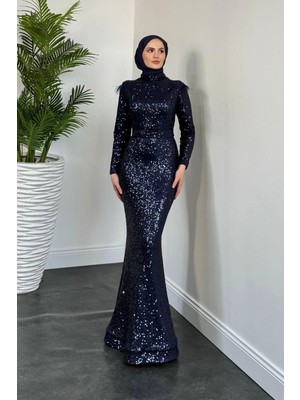 Lalin Payetli Balık Abiye Lacivert