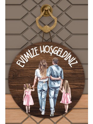 Rug Mood Modern Kapı Süsü Ahşap Iki Kız Çoçuğu Aile Dış Mekan Kapı Süsü