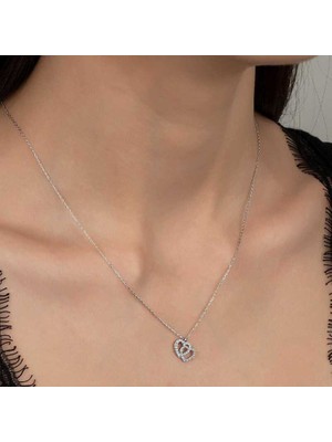 Gumush Swarovski Taşlı Gümüş Kalp Bayan Kolye