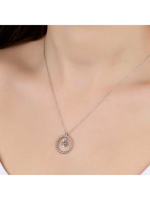 Gumush Swarovski Taşlı Gümüş Çember Tektaş Bayan Kolye