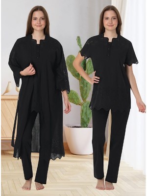 Effortt Dvina Effortt Lohusa Sabahlıklı Pijama Takımı Siyah - 9024