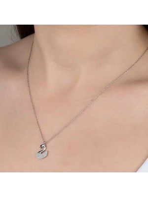 Gumush Swarovski Taşlı Gümüş Kuğu Bayan Kolye