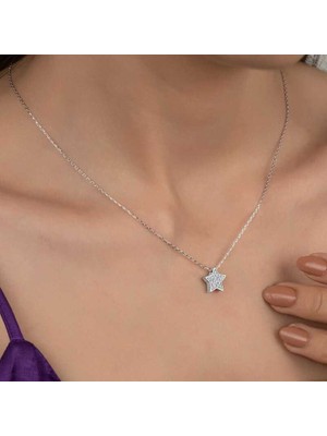 Gumush Swarovski Taşlı Gümüş Yıldız Bayan Kolye