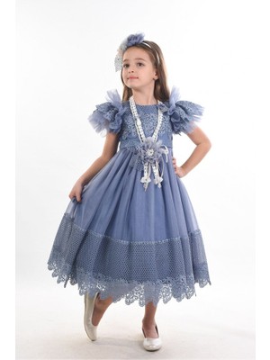 Özel Tasarım Kız Çocuk Abiye Elbise ,saç Aksesuarlı Kız Çocuk Elbise, Doğum Günü Elbisesi