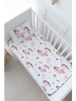 Tuğba Kuğu Anne Yanı Beşik Lastikli Çarşaf Seti - For Baby Serisi - Pembe Tütülü Balerin ve Unicorn
