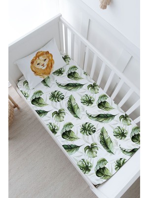 Tuğba Kuğu Anne Yanı Beşik Lastikli Çarşaf Seti - For Baby Serisi - Suluboya Aslan