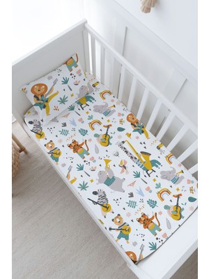 Tuğba Kuğu Bebek Boy Lastikli Çarşaf Seti - Iconic Serisi - Hayvanlı Müzik Grubu