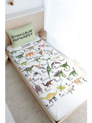 Tuğba Kuğu Tek Kişilik Lastikli Çarşaf Seti - Iconic Serisi - Dinozor Alfabesi