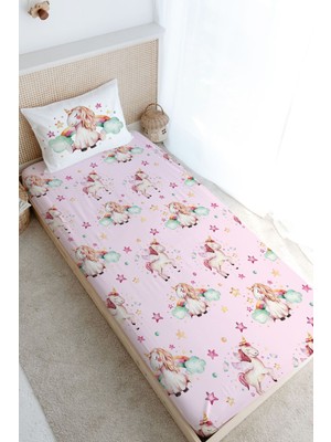 Tuğba Kuğu Tek Kişilik Lastikli Çarşaf Seti - For Baby Serisi - Gökkuşaklı Unicorn