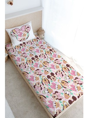Tuğba Kuğu Tek Kişilik Lastikli Çarşaf Seti - Cartoon Serisi - Minnie ve Arkadaşları Pattern