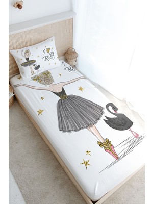 Tuğba Kuğu Tek Kişilik Lastikli Çarşaf Seti - For Baby Serisi - Siyah Kuğulu Balerin