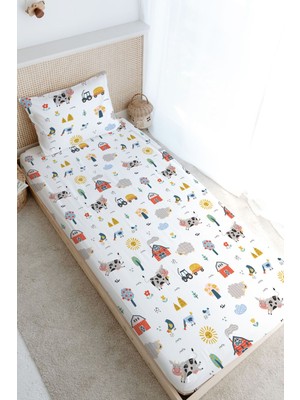 Tuğba Kuğu Tek Kişilik Lastikli Çarşaf Seti - Iconic Serisi - Çiftlik Hayvanları