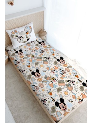 Tuğba Kuğu Tek Kişilik Lastikli Çarşaf Seti - Cartoon Serisi - Mickey ve Arkadaşları Pattern