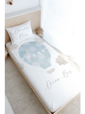 Tuğba Kuğu Tek Kişilik Lastikli Çarşaf Seti - Pure Baby Serisi - Bulutlu Mavi Hava Balonu