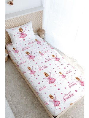 Tuğba Kuğu Tek Kişilik Lastikli Çarşaf Seti - For Baby Serisi - Topuzlu Pembe Peri