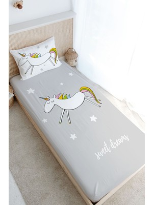 Tuğba Kuğu Tek Kişilik Lastikli Çarşaf Seti - Pure Baby Serisi - Doodle Unicorn